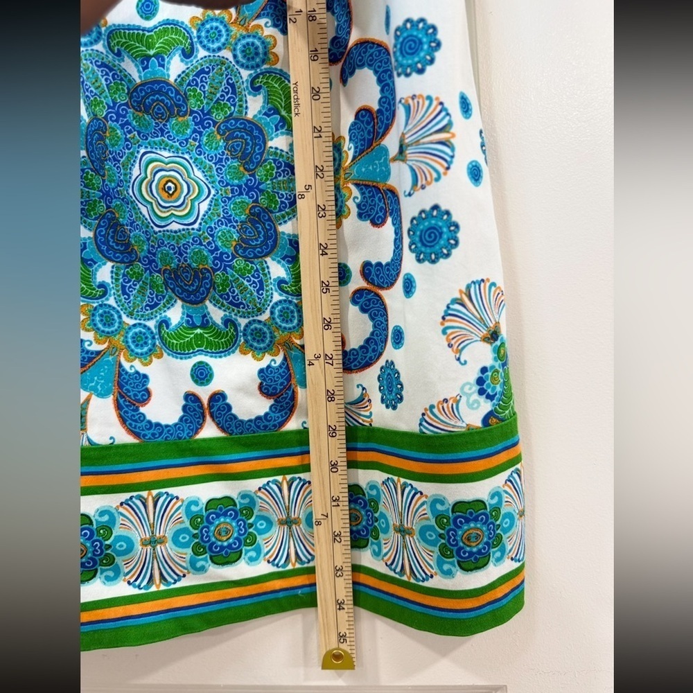 Maggy L Blue Green Paisley Print Shift Dress Size 8 | Bold Retro Boho Mod Look - Picture 9 of 9